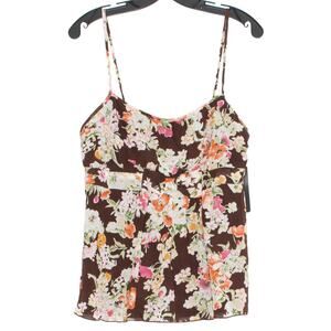 NWT Rampage Vintage Tank Top Y2K Babydoll Boho Cottage Fairy Floral Brown Large